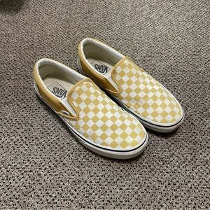 vans yellow checkered slip ons size 9